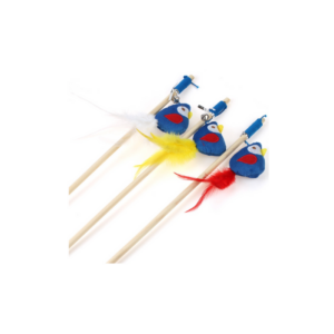 SP-3821/ Juguete para gatos pawffy stick con cuerda, pinguino de peluche, plumas  y cascabel